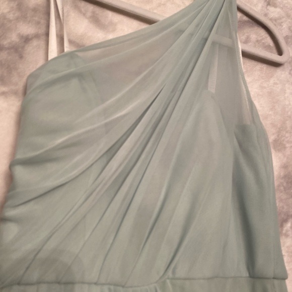 David’s Bridal Long Mesh Dress with One Shoulder - Picture 4 of 10